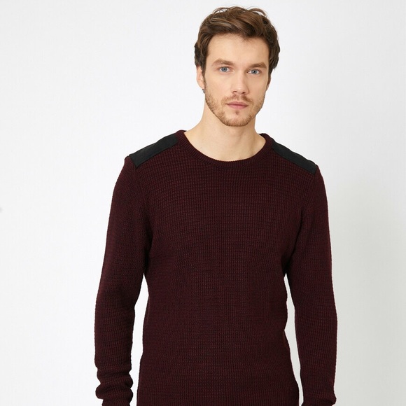 Koton Men’s Bordeaux Shoulder Patch Sweater XL - Picture 2 of 4